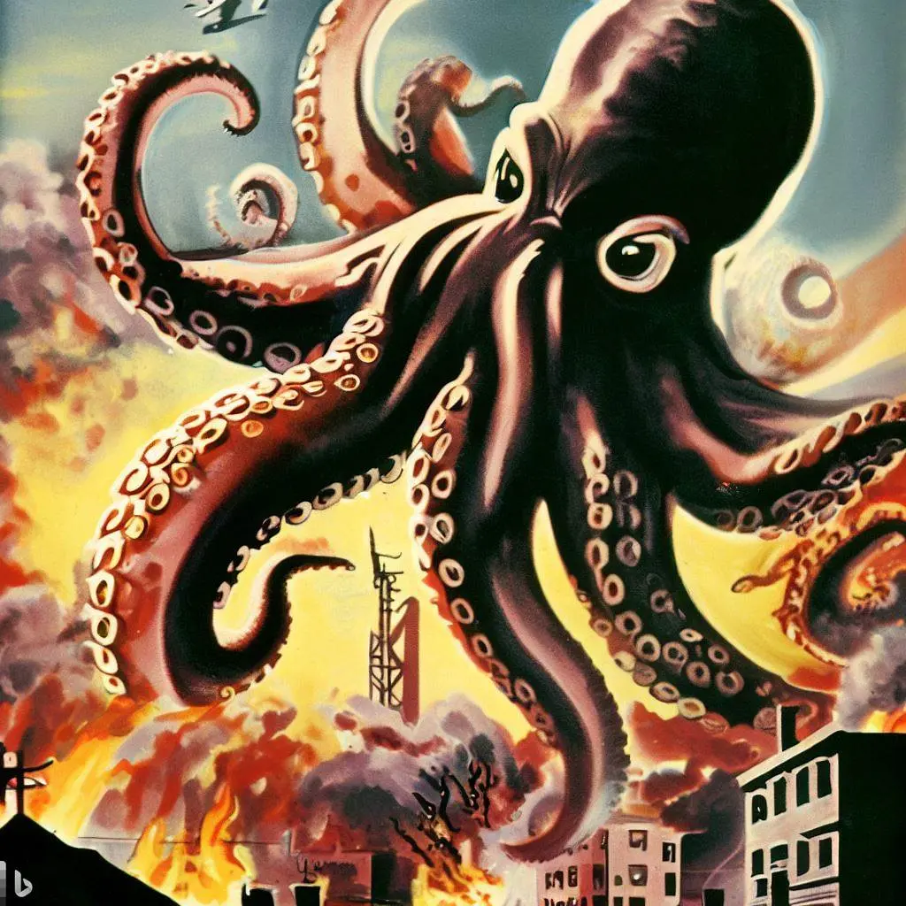 <p>その映画は都市を襲う巨大なタコについてです。 The movie is _____ a giant octopus that attacks a city.</p>