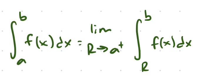 <p>Suppose f is continuous on (a,b] and the limit as a goes to the right of f(x) equals plus/minus infinity</p>