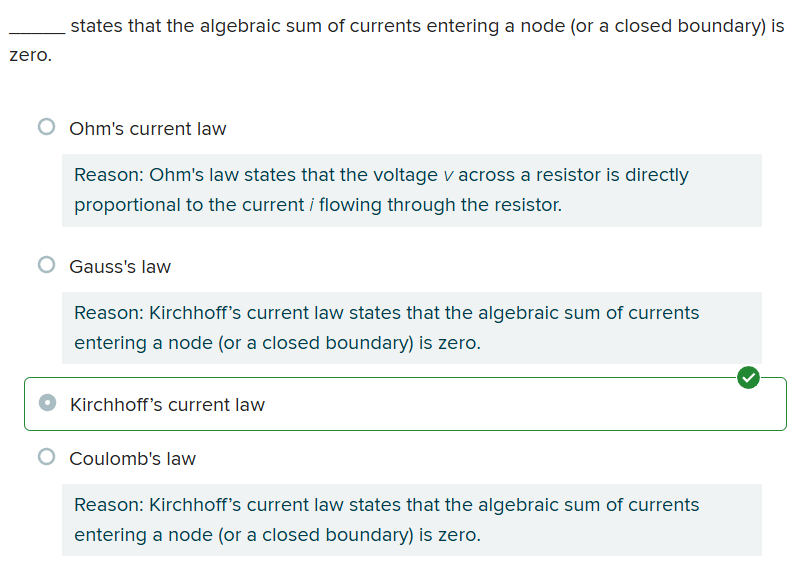 <p>c. Kirchhoff’s current law</p>