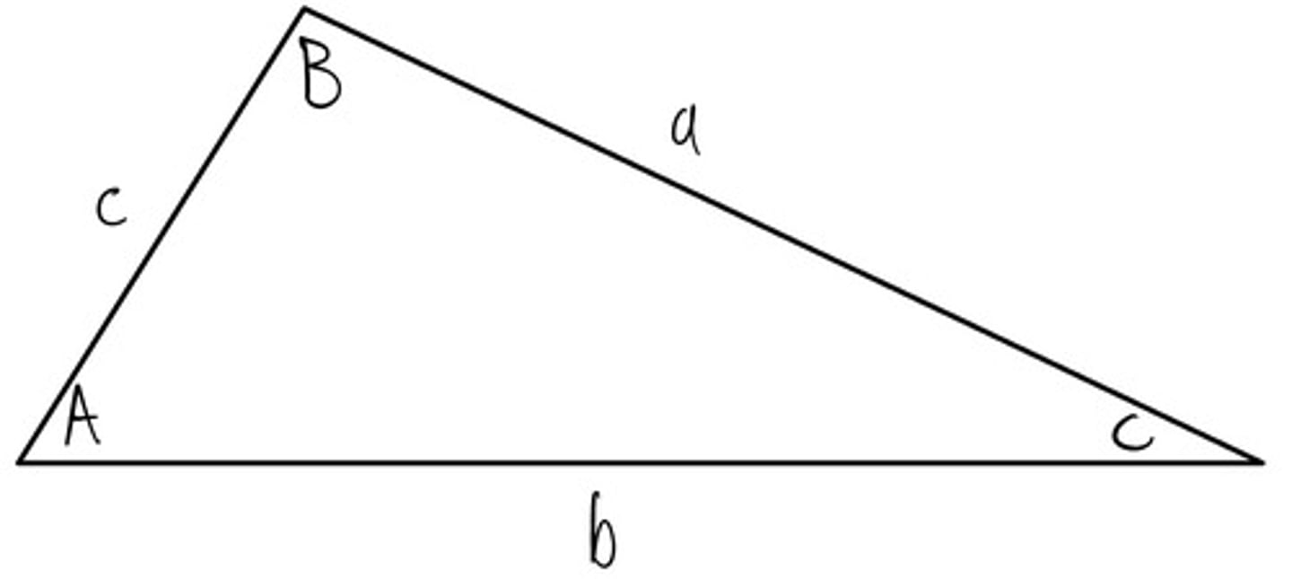 <p>It can be written in either of the following forms for triangle ABC with sides of length a, b, and c</p><p>sin A / a = sin B / b = sin C / c</p><p>or</p><p>a / sin A = b sin B = c / sin C</p>