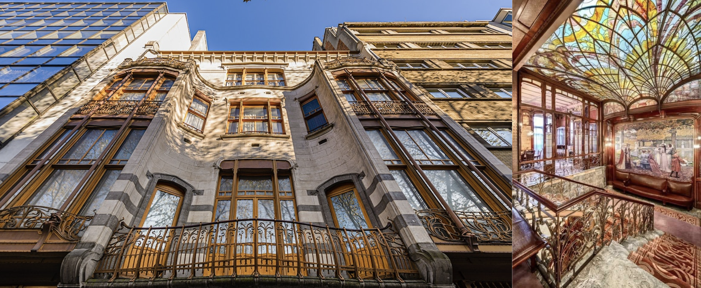 <ul><li><p>1st example of Art Nouveau movement</p></li><li><p>curvilinear forms</p><ul><li><p>thin metal structures twist like plants</p></li><li><p>carved stone</p></li></ul></li><li><p>spacially fluid > integrates everything</p></li></ul><p></p>