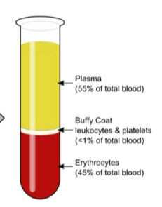 <p>what are the percentages of plasma, erythrocytes, and leukocytes and platelets in the blood</p>