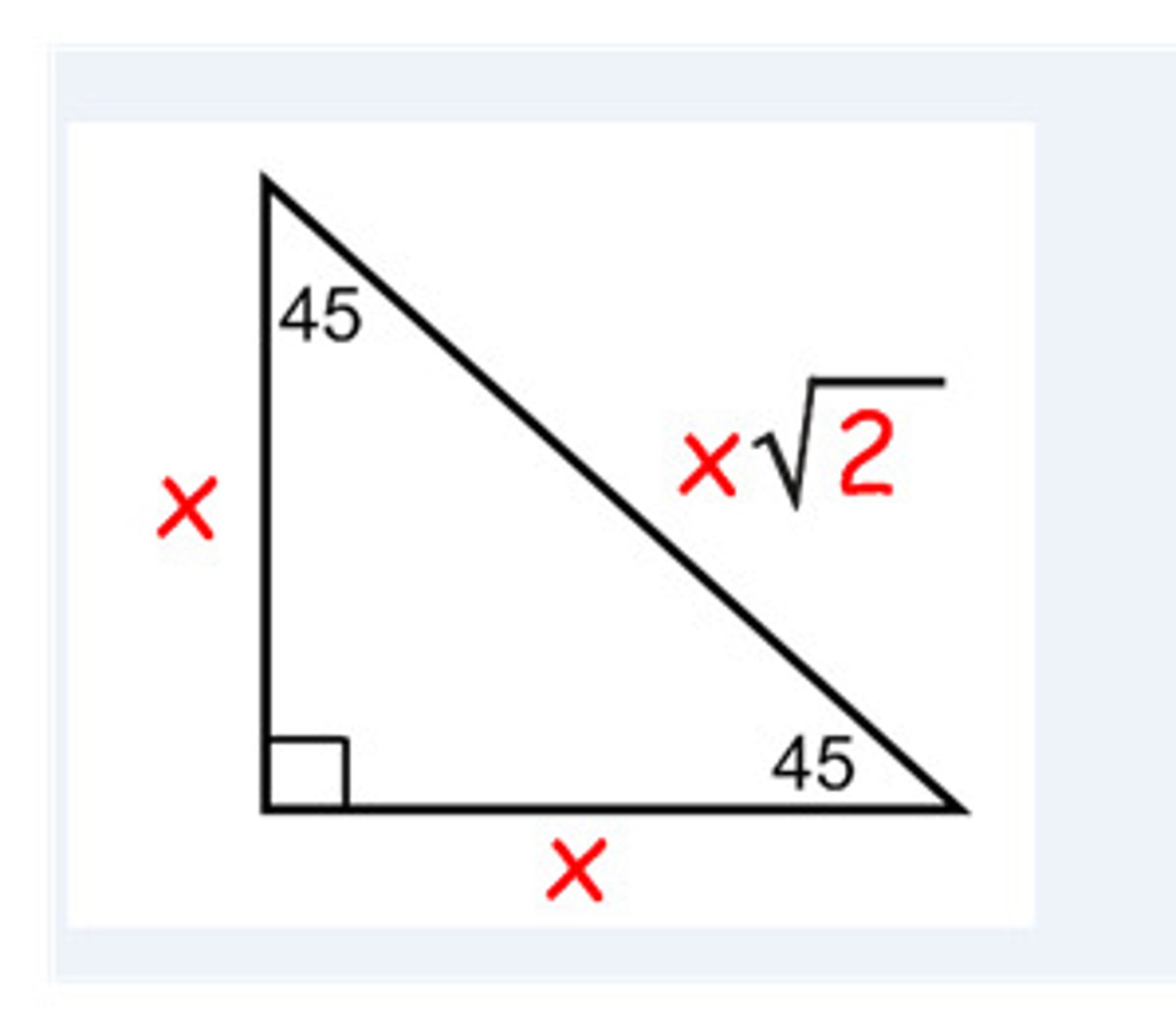<p>x, x, x√2</p>