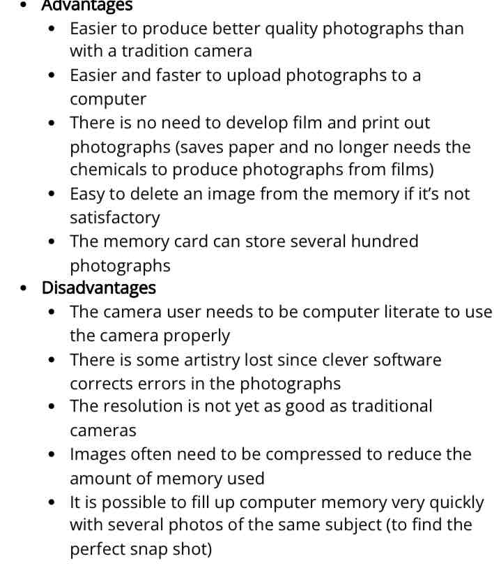 <p>Photographs are stored in memory</p><p>They can be easily transferred to a computer using a USB</p>