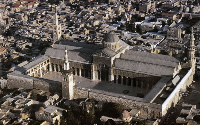 <p>Early Islamic mosque built on a former Roman temple and Christian church site. Features a large courtyard, hypostyle hall, and rich mosaics. Represents the fusion of Byzantine and Islamic architectural traditions.</p>