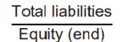 \
* Measures the debt to equity ratio of the gearing of the business
* Total liabilities/Equity
* Interpretation:
  * There is no acceptable figure for the debt to equity ratio. It should be compared with industry averages and past performance. Generally, the higher the ratio, the worse off the business is due to liabilities increasing