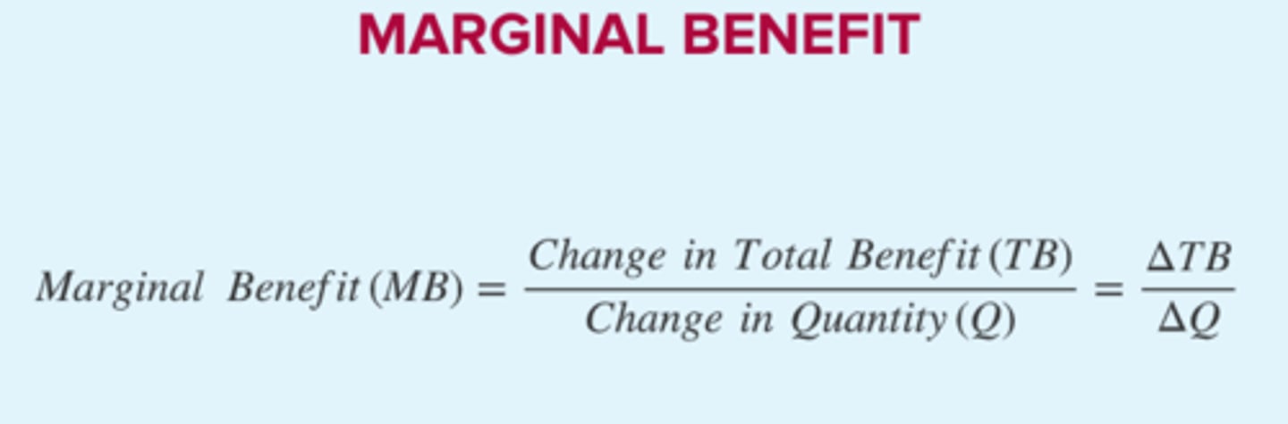 <p>The additional benefit received from the consumption of the next unit of a good or service</p>