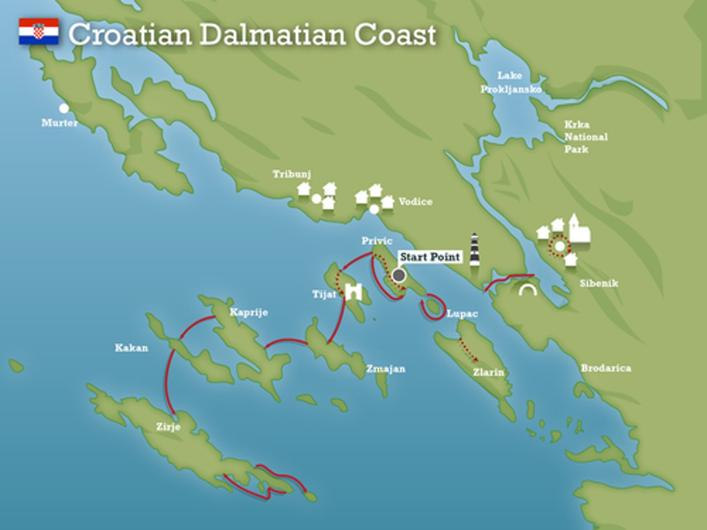 <p>The Dalmatian coastline is caused by a concordant coastline being submerged and flooded, giving the view of a huge lake. It has left islands in the lake and in the sea.</p>