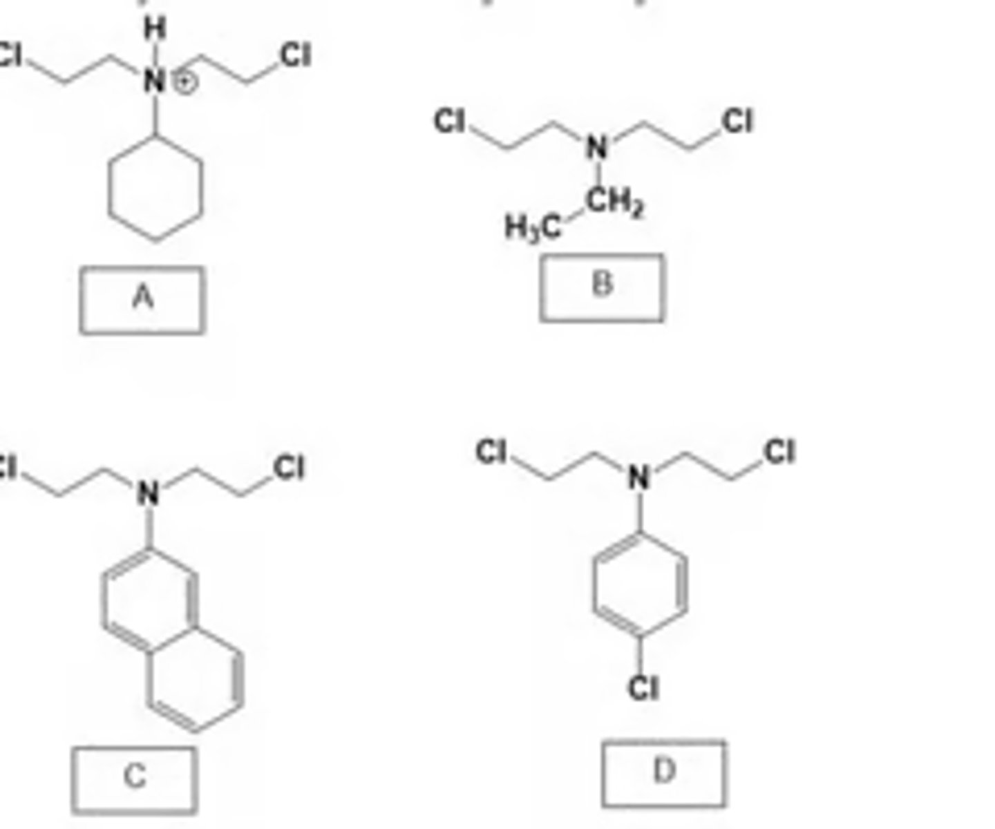 <p>Which new drug in clinical trials will undergo aziridine ring formation the fastest?</p>
