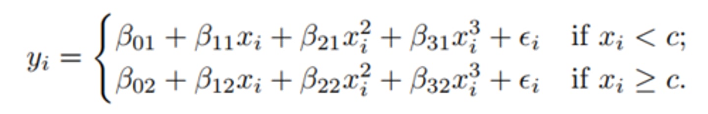 <p>involves fitting separate low-degree polynomials over different regions of X</p><p>picture = a piecewise cubic polynomial with a single knot at a point c</p>
