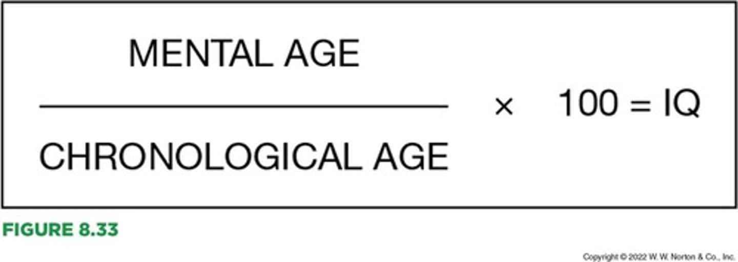 <p>quantitative measure, typically with a mean of 100 and a standard deviation of 15, used to indicate a child's intelligence relative to that of other children of the same age</p>