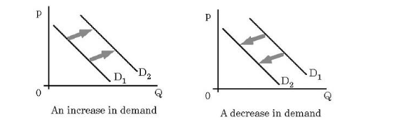 <p>Demand curve shifts to a new curve caused by various factors</p>