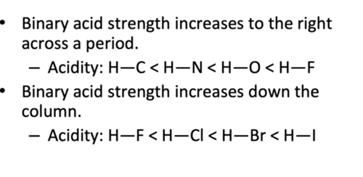 <p>an acid that contains only two different elements: hydrogen and one of the more electronegative elements<br>Hydro-element-ic acid</p>