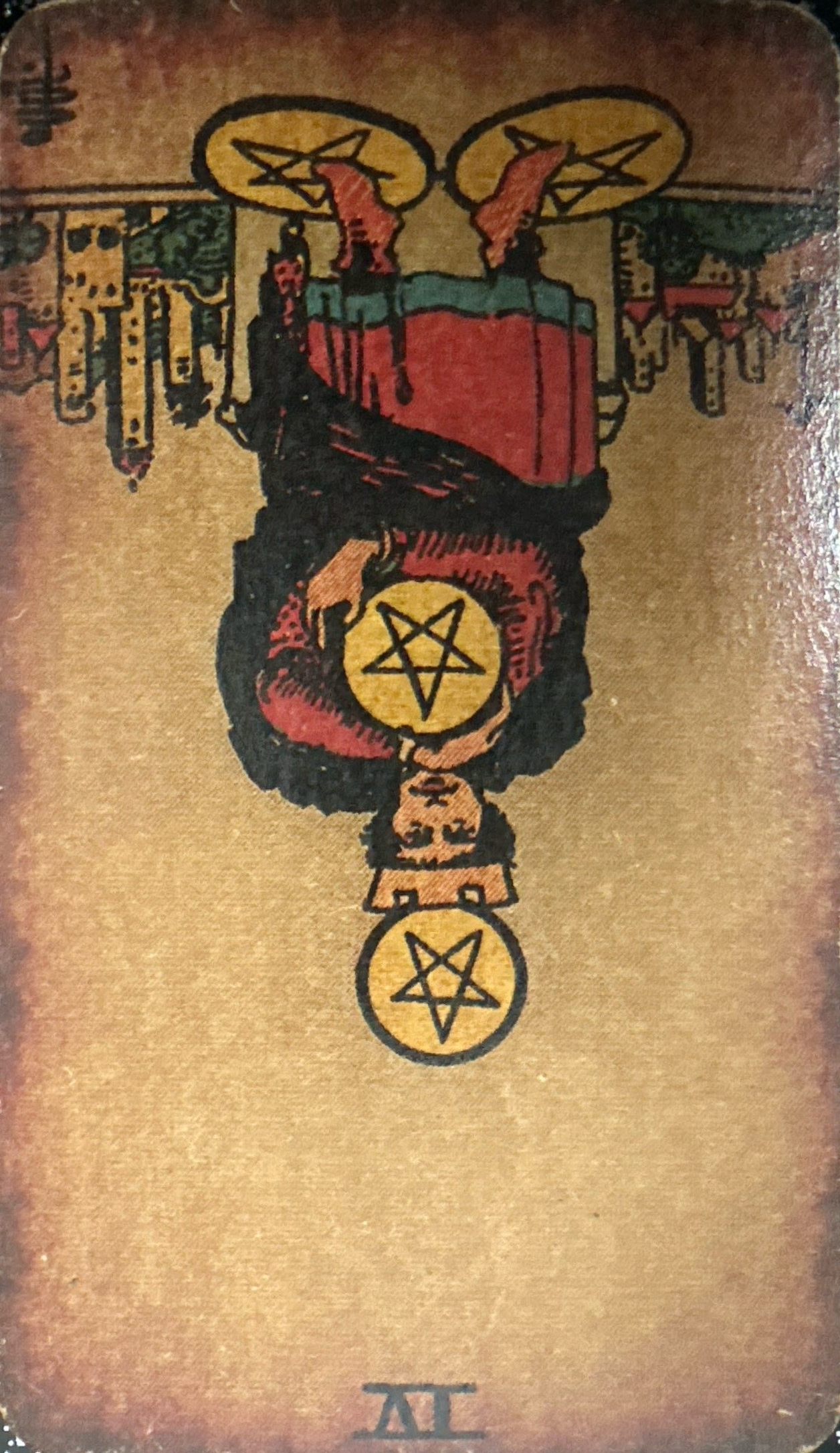 <p>IV - Four of Pentacles (Reversed)</p>