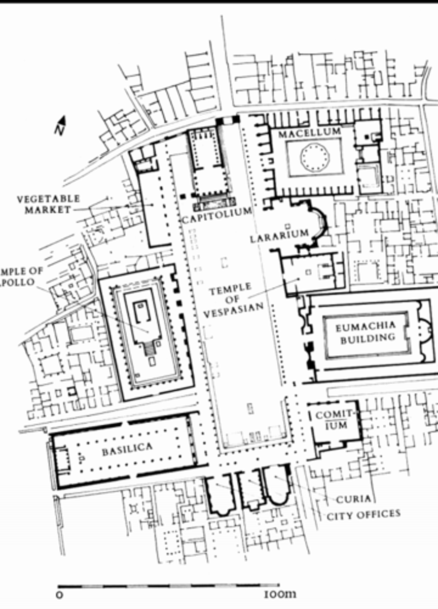 <p>regular elongated rectangle, 38 times 142 meters and was built with surrounding colonnades</p>