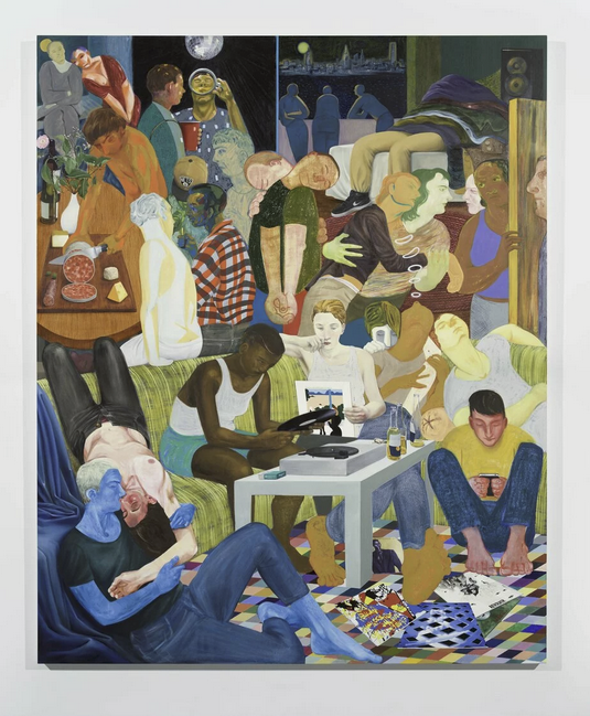 <p>Meaning: <span style="background-color: transparent;"><span>Shows a chaotic yet intimate house party, exploring themes of community, chosen family, alienation, queerness, and modern connection amidst technology. This is a shift from violent mobs to supportive groups finding belonging, reflecting the artist's own journey from outsider to feeling understood.</span></span></p>