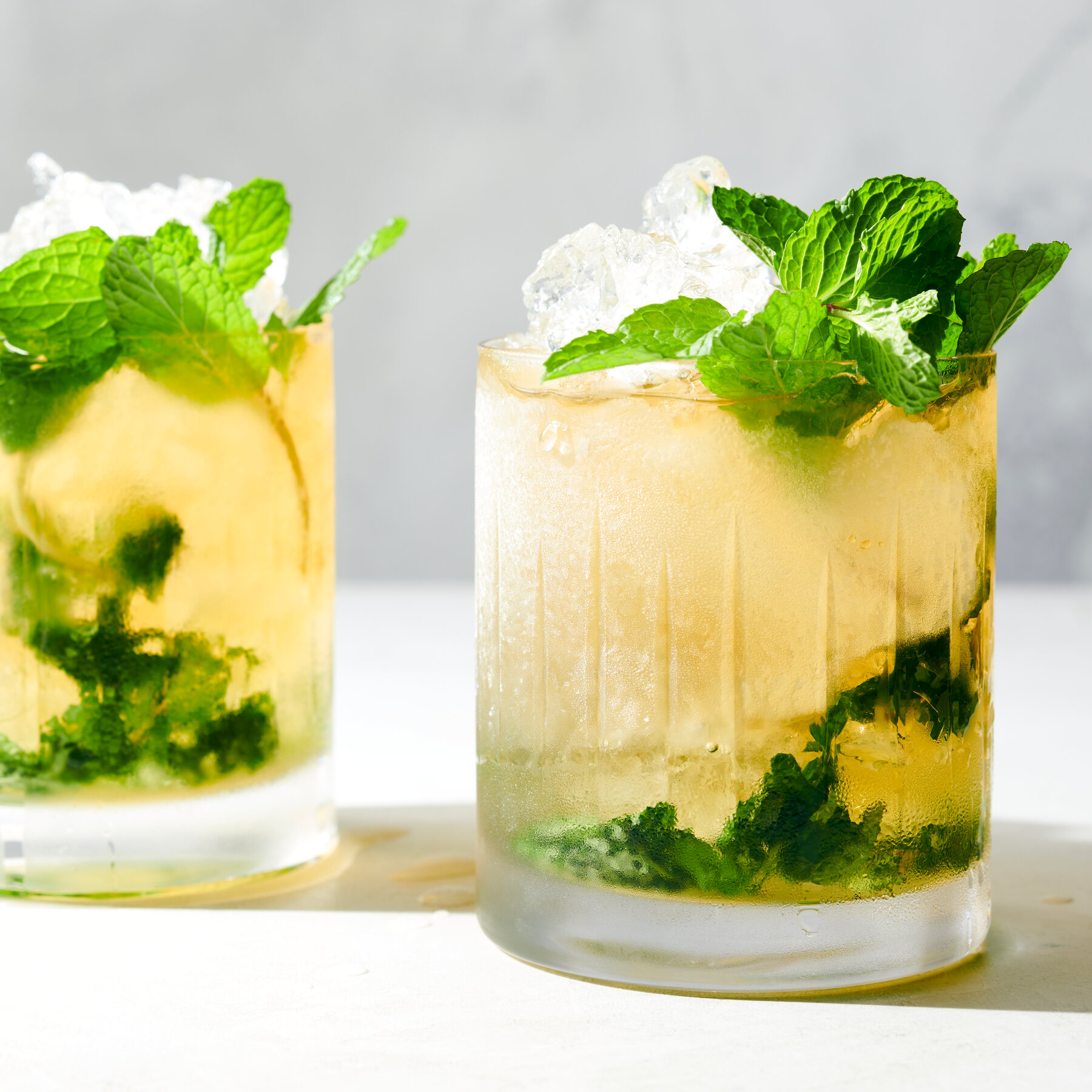 <p>old fashioned, 2 oz bourbon, 8 mint sprigs, 0.25 oz simple syrup, served on the rocks, garnished with mint</p>