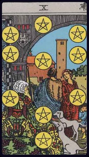 <p>TEN OF PENTACLES</p>