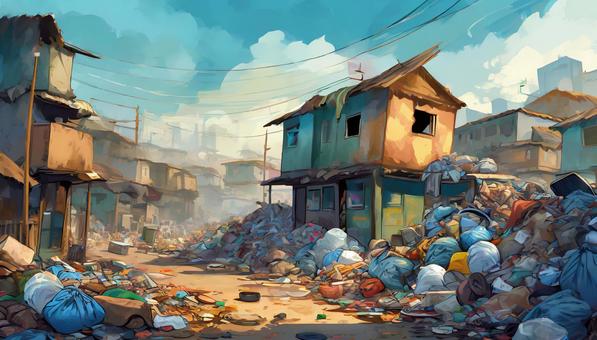 <p>= in the slums</p>