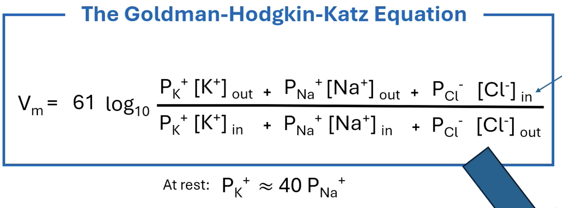 <p>Goldman-Hodgkin-Katz equation </p>