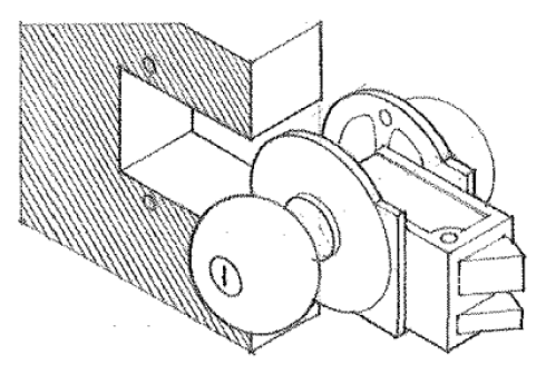<p><br><span>A lock housed within a mortise cut into a door edge so that the lock mechanism is covered on both sides</span></p>