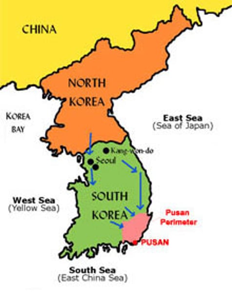 <p>Began as a civil war between North and South Korea (which had been established by the USSR and US respectively), but the conflict soon became international when, under U.S. leadership, the United Nations joined to support South Korea and China entered to aid North Korea. The war left Korea divided along the 38th parallel. The Korean War was an example of the U.S. Cold War policies of containment and militarization, setting the stage for the further enlargement of the U.S. defense perimeter in Asia (Vietnam)</p>