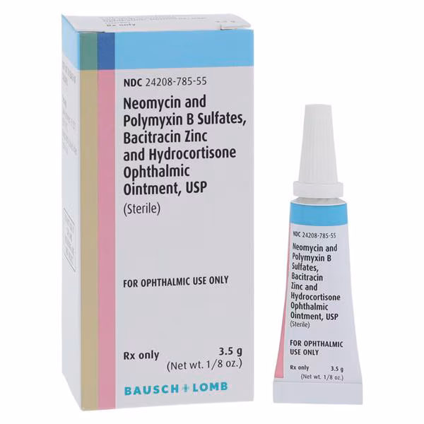 <p>Bacitracin + Neomycin + Polymyxin B + Hydrocortisone (topical)</p>