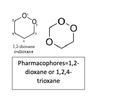 <p>formation of endoperoxide (O-O-) from di/trioxanes</p>