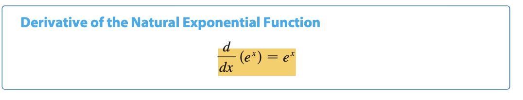 <p>This exponential Function has the property that it is it’s own derivative.</p><p>The geometrical significance of this fact is that the slope of a tangent line to the curve y=e^x is equal to the y-coordinate of the point. </p>