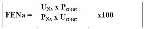 <ul><li><p>Fraction Excretion of Sodium</p></li><li><p>FENa = (urine Na+ x serum Cr)/ (serum Na+ x urine Cr) &lt;1% = prerenal (or acute glomerulonephritis)</p></li></ul><blockquote><p>1% = intrinsic -Limitation: if taking diuretics</p></blockquote>