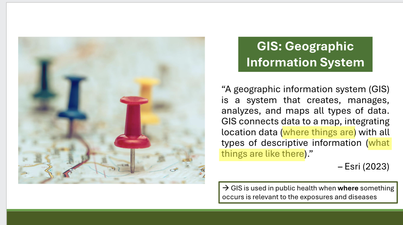 <p>Know what GIS and how it can be used in public health</p>
