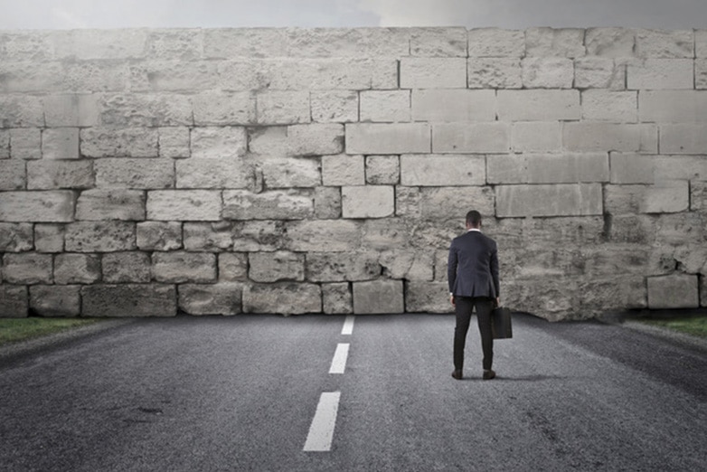 <p>A situation in which it cannot be solved(cannot progress) or reaches a dead-end(deadlock) often leading to the end of negotiations. (Literally talking to a brick wall.)</p>