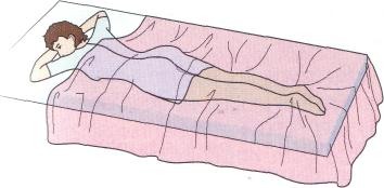 Lying on the abdomen with the head turned to one side