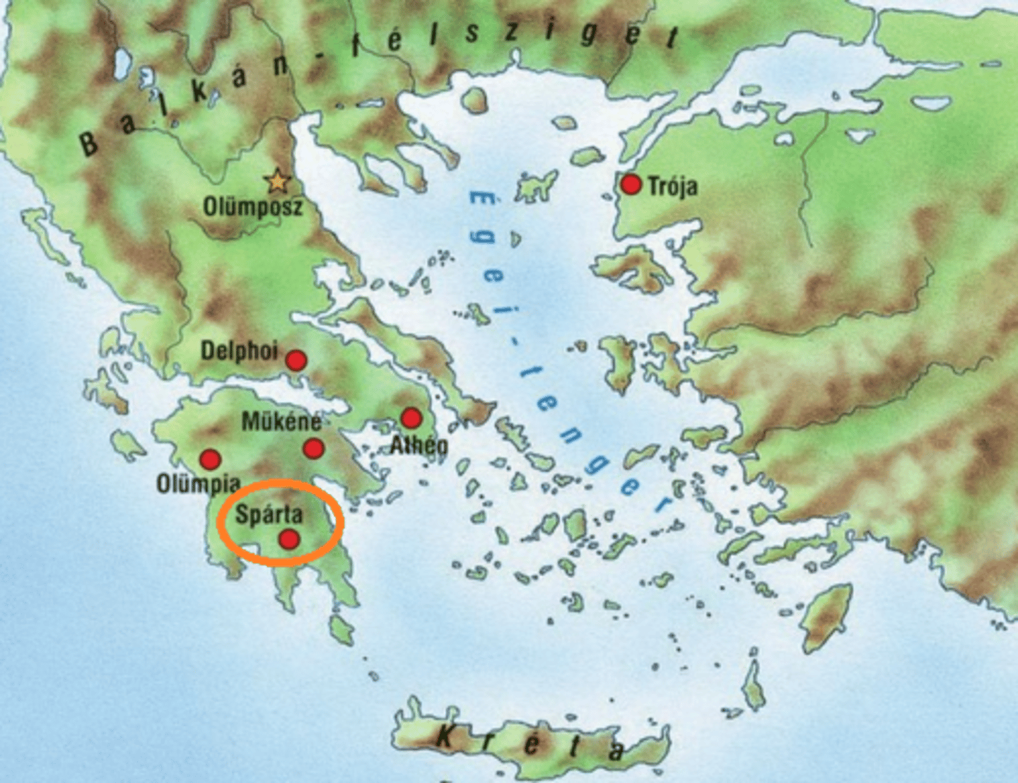 <p>Görög város a Peloponnészoszi-félsziget déli részén. A város a Kr. e. 10. századi dór vándorlás során jött létre (a terület már korábban is lakott volt). A következő évszázadokban elfoglalták a környező területeket, és sajátos társadalmat hoztak létre, melyben a teljes jogú polgárok csak katonáskodással foglalkoztak, a leigázott területek lakosai pedig rabszolgaként dolgoztak (helóták).</p><p>Spárta a 6. században Hellász legerősebb szárazföldi hatalma lett. Spárta az 5. században nagy részt vállalt a görög-perzsa háborúkban a perzsák feletti győzelemből, majd a peloponnészoszi háborúban (Kr. e. 431-404) szövetségesei segítségével megtörte Athén hatalmát. A hosszú háborúskodás azonban Spártát is kimerítette, és hamarosan elvesztette erejét Thébával szemben. A 4. század folyamán még harcolt Makedónia ellen, de később minden befolyását és hatalmát elvesztette, sorsa összeolvadt a területét birtokló birodalmak sorsával.</p>