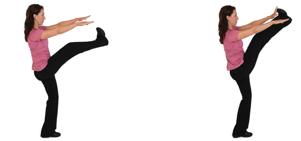 this technique is performed while walking forward with arms stretched out away from the body

only lift each leg as high as can be safely controlled while maintaining ideal posture

keep a neutral back without leaning to the left or right

this exercise helps stretch the hamstrings