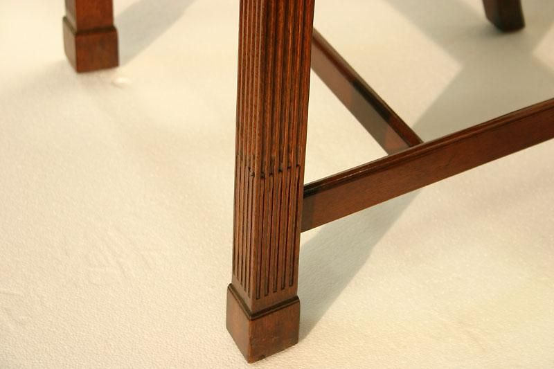 <p>Straight, square leg, either undecorated or craved with simple fluting or stopped fluting, sometimes tapering downward; Very popular in British Rococo furniture</p>