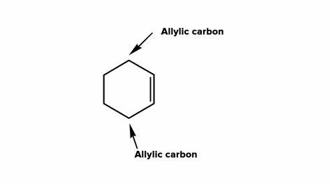<p>carbon that is adjacent to a double bond </p>