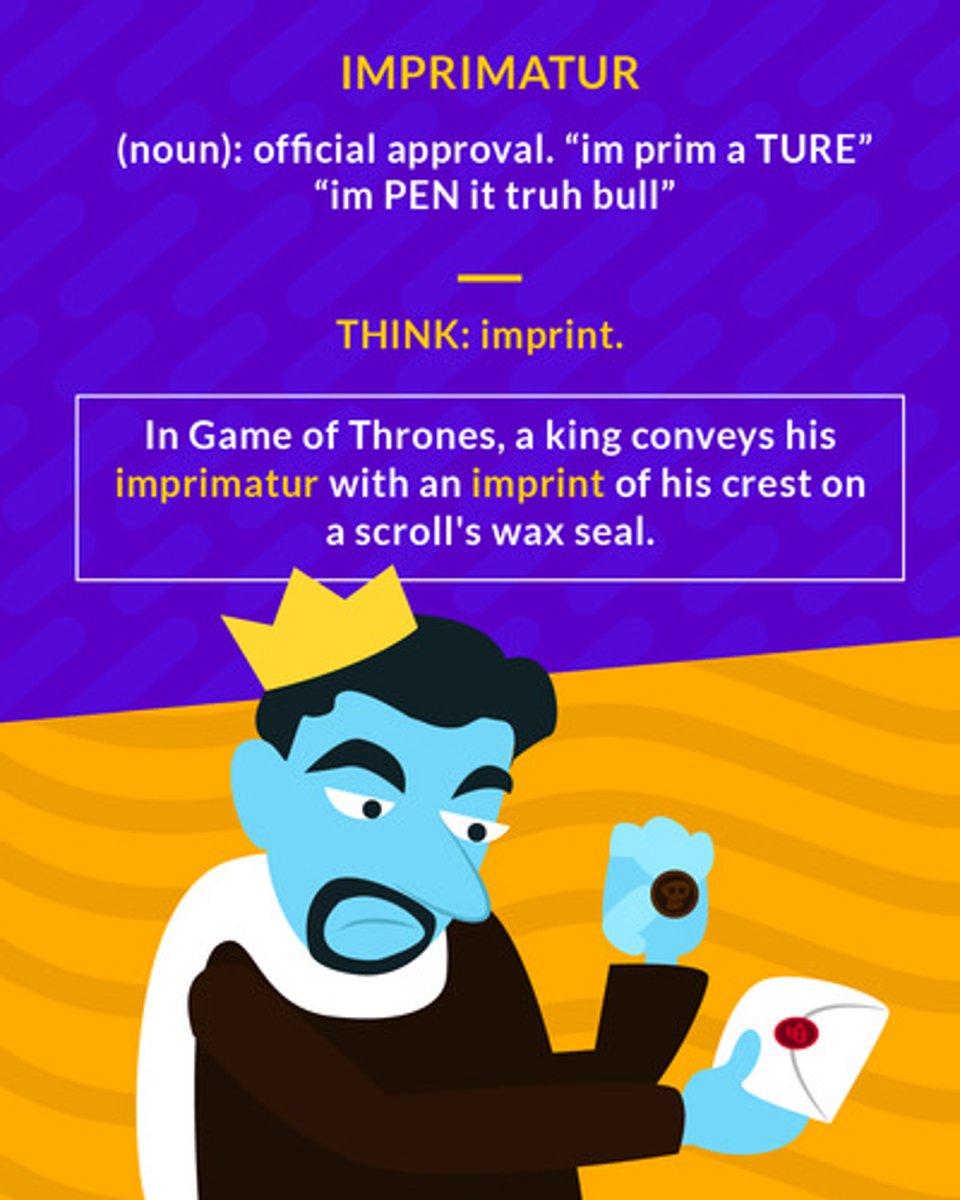 <p>(noun) Formal approval</p><p>(noun) official approval</p>
