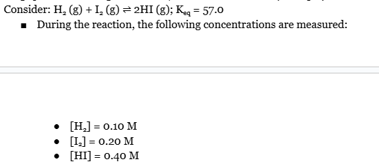 <p>Work through this example problem and determine if the reaction runs forward, backwards, or is at equilibrium…</p>