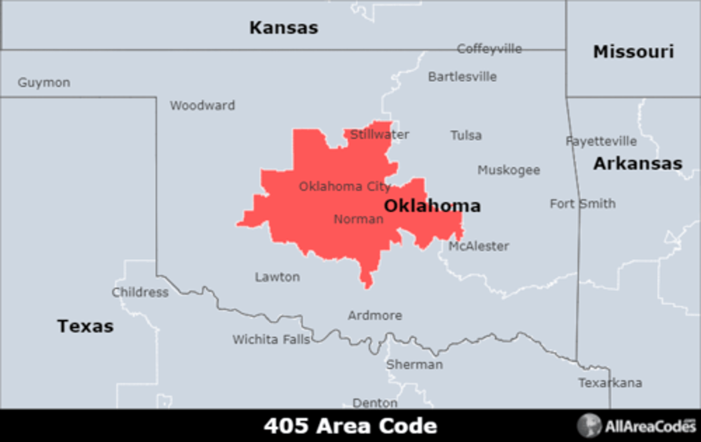 <p>Area code 405 is the area code for Oklahoma City, OK and the surrounding areas. It is the only area code that serves the area.</p>