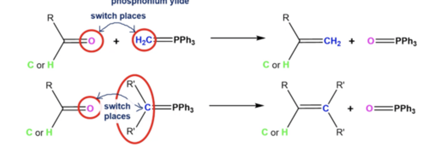 <p>the R' from the Wittig and the O from the ketone/aldehyde switch places</p>