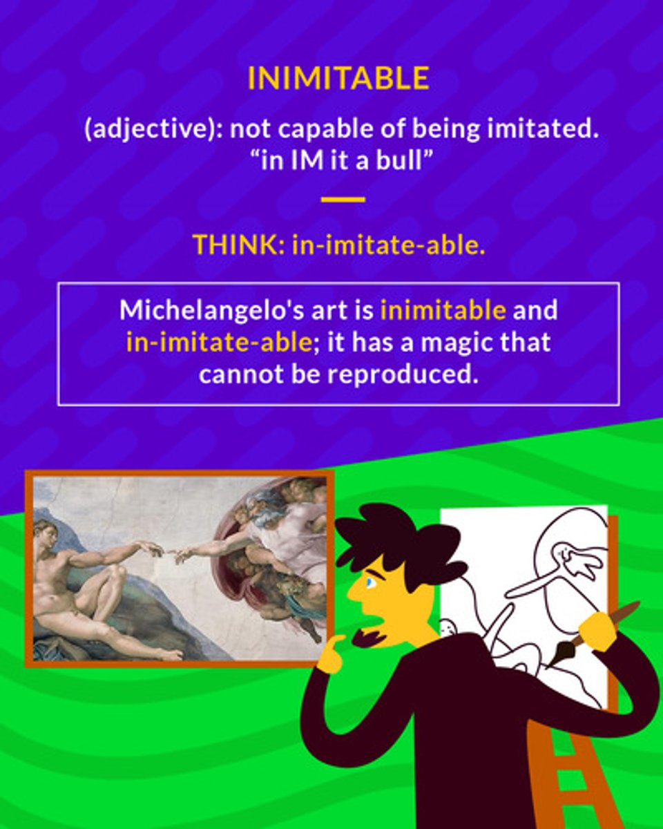 <p>(adj.) not capable of being imitated</p>
