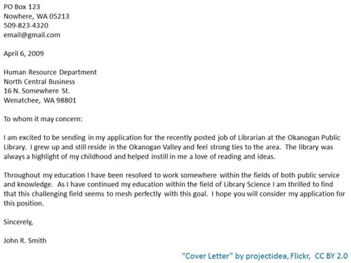 <p>a letter sent with a job application (also called a covering letter)</p>
