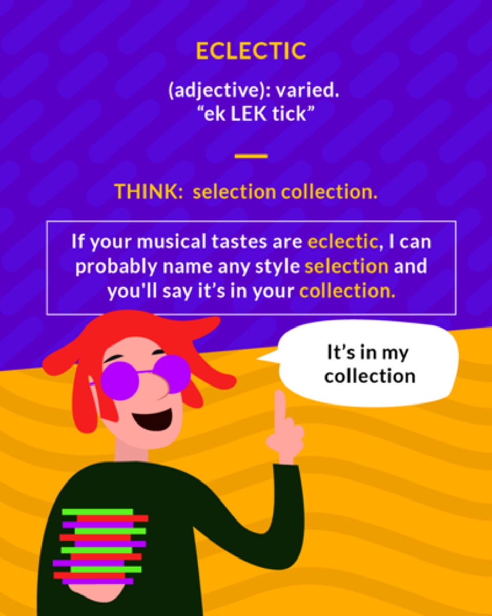 <p>selecting from or made up from a variety of sources</p>
