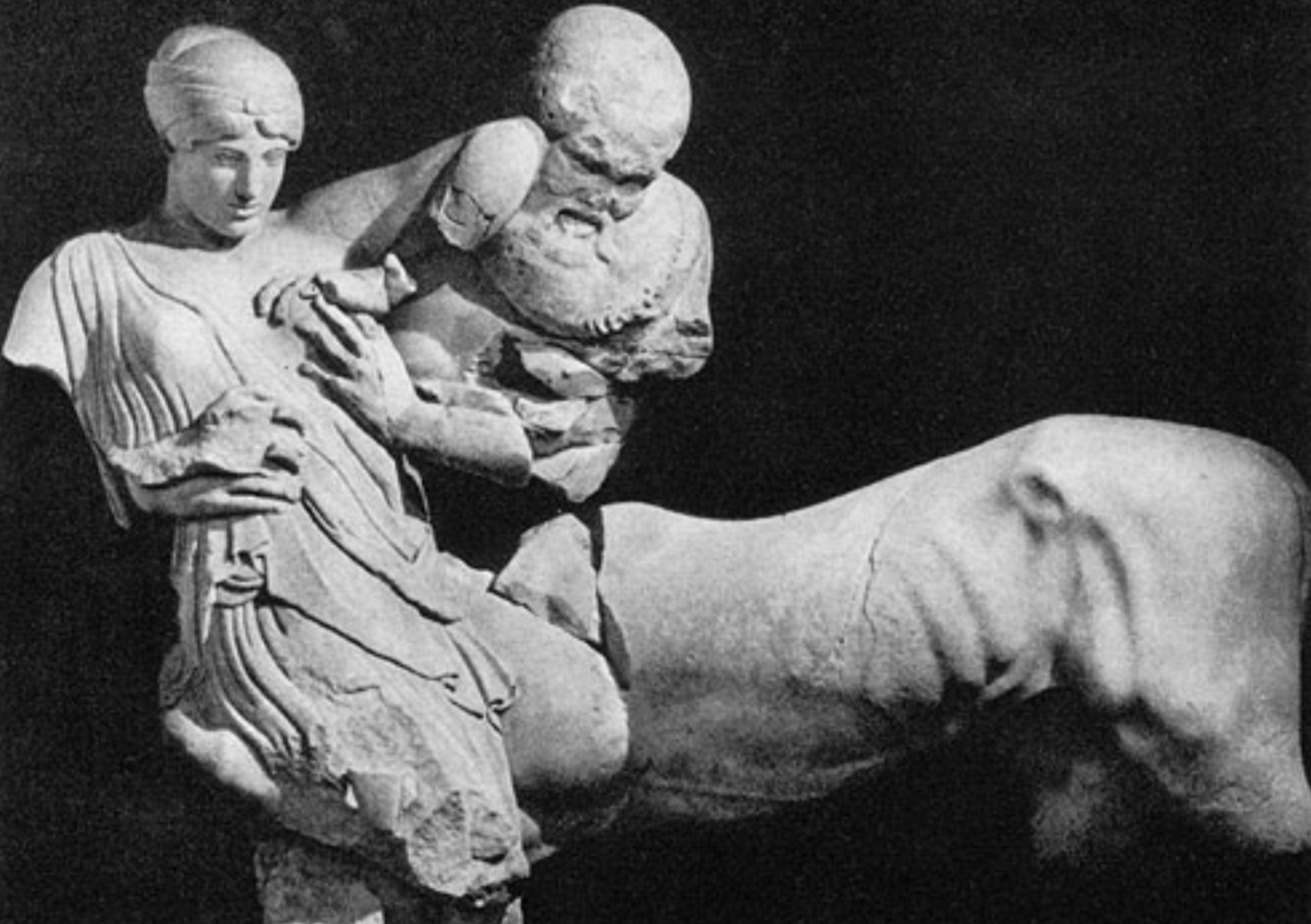 <p>How is detail and narrative created in this part of the west pediment? (3 POINTS)</p>