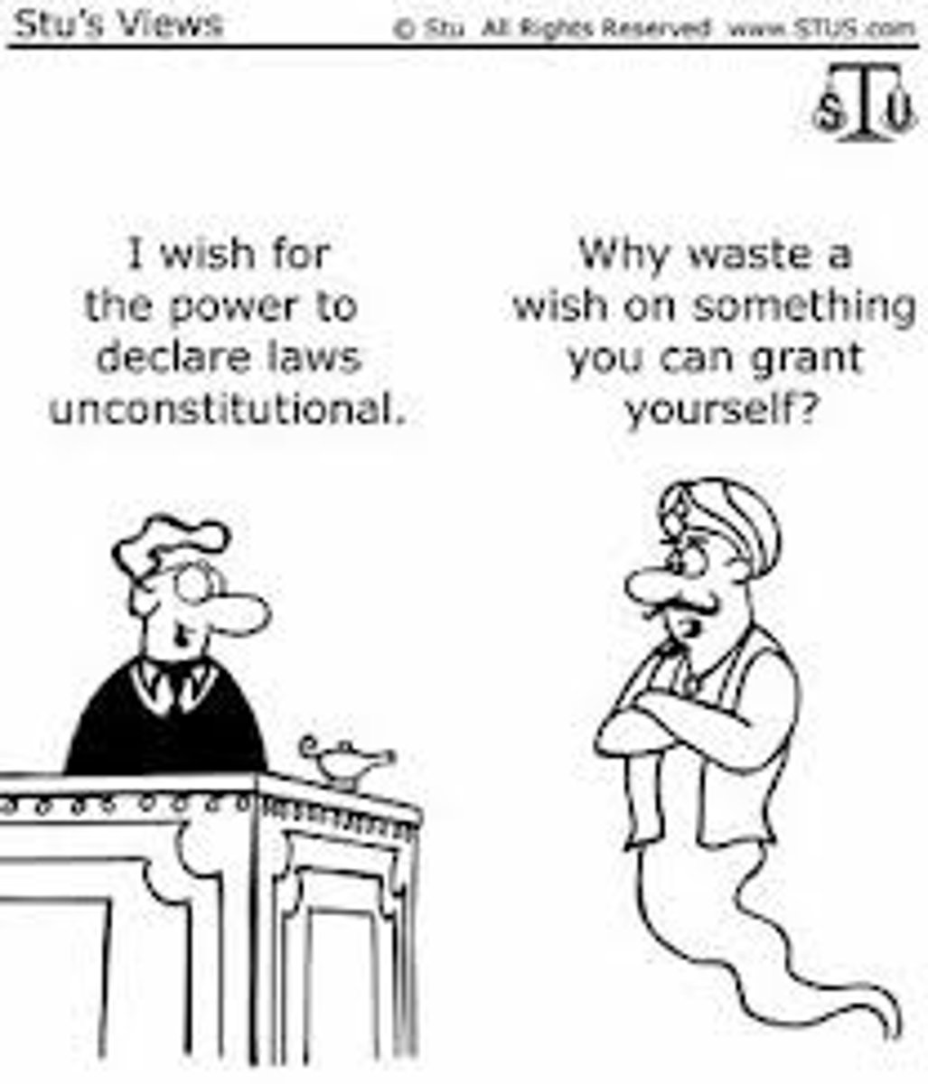 <p>date decided: 1803</p><p>Marbury v. Madison, 5 U.S. 137, was a landmark U.S. Supreme Court case that established the principle of judicial review in the United States, meaning that American courts have the power to strike down laws and statutes that they find to violate the Constitution of the United States.</p>