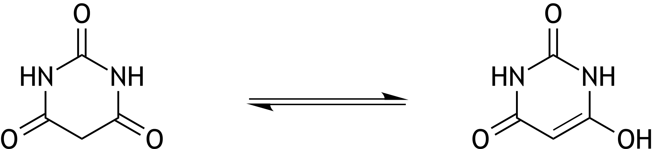 <p>62. Barbiturates are drugs that, depending on the dose, have sedative, hypnotic, or narcotic effects. The basic structure of barbiturates is barbituric acid, which exists in solution in two different forms. The interconversion of these two forms represents an equilibrium reaction.</p><p>What is the relationship between these two forms?</p><p>A. Diastereomers</p><p>B. Enantiomers</p><p>C. Epimers</p><p>D. Conformers</p><p>E. Tautomers</p>