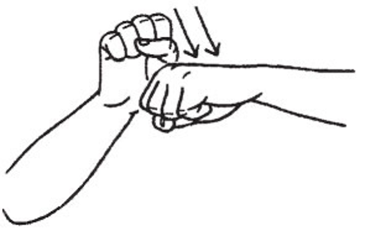<p>A handshapes heel of first hand touching index knuckle of second than 2 or 3 times.</p>