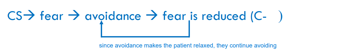 <p>•Fear can also be reduced without avoidance •This is something the patient learns through exposure</p><p> •Fear must thus decrease during exposure •Therefore: prolonged exposure </p>