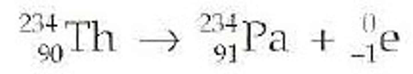 <p>radioactive decay that produces a beta particle and a new element; the new element's mass number stays the same and the atomic number increases by 1</p>